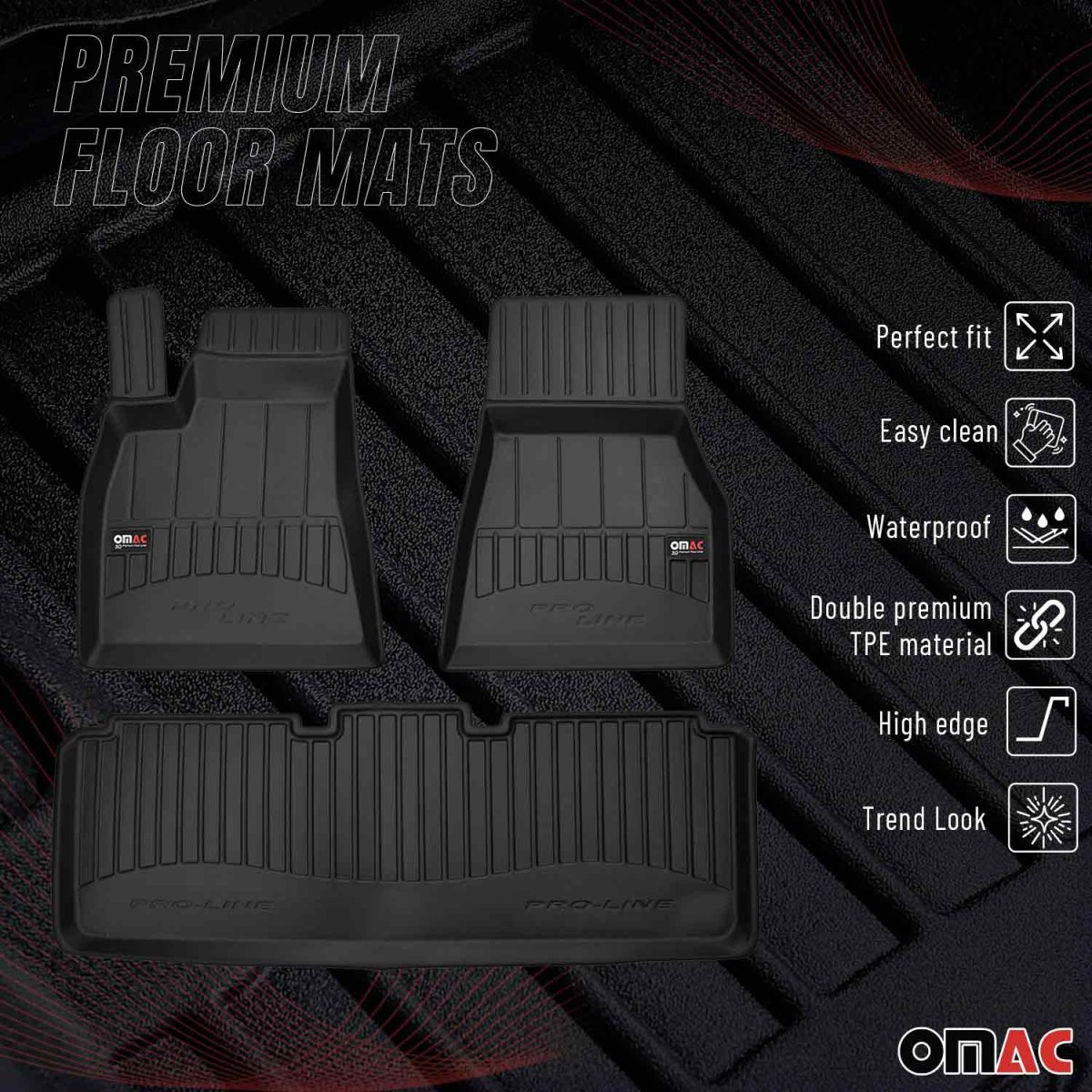 Tesla Model S Floor Mat - Omac - Premium TPE - Black - '14-'20